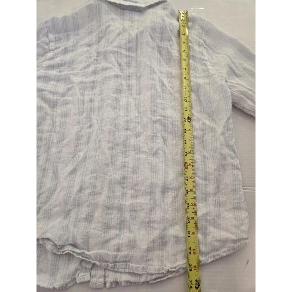 Jones & Co 100% Linen Button Front Shirt Women's Large Blue White Striped Top
